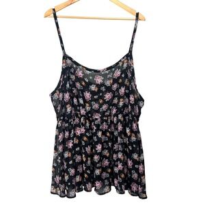 Torrid Black Floral Chiffon Babydoll Cami Top Adjustable Straps 4X Dark Romantic